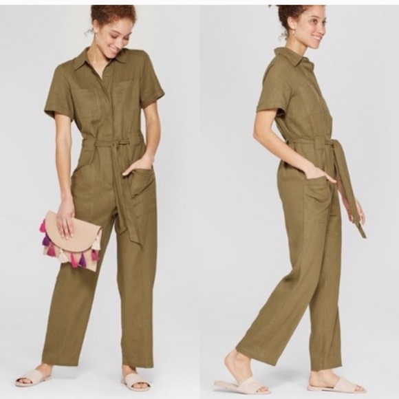 a new day Pants - EUC A New Day olive green short sleeve jumpsuit